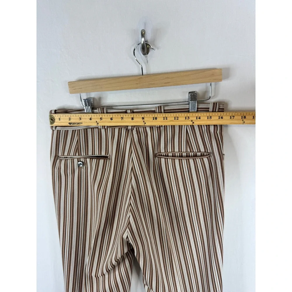 Vintage 70s Striped‎ Trousers Brown Tan White Knit Disco Pants Mens 32x28